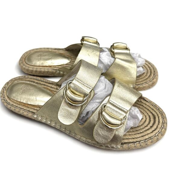 Joie Cagney Leather Espadrille Gold Slide Sandals New! - Picture 6 of 12